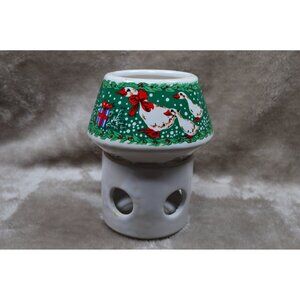 Vintage Candle Warmer Christmas Winter Theme Geese Scarves Ceramic
